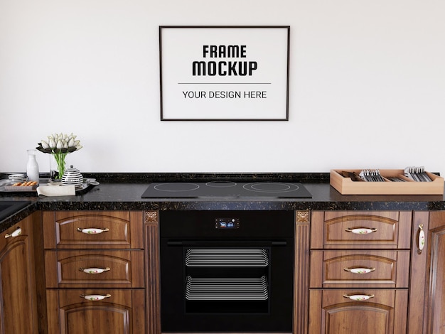 Photo Frame Mockup Realistic in the modern Kitchen