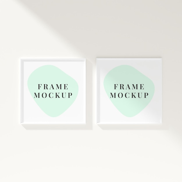 Photo frame mockup with empty space hanging on the wall