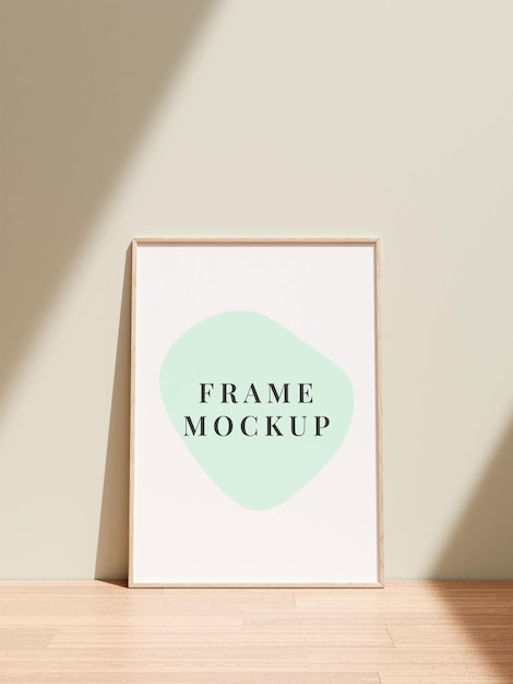 Photo frame mockup on wooden floor