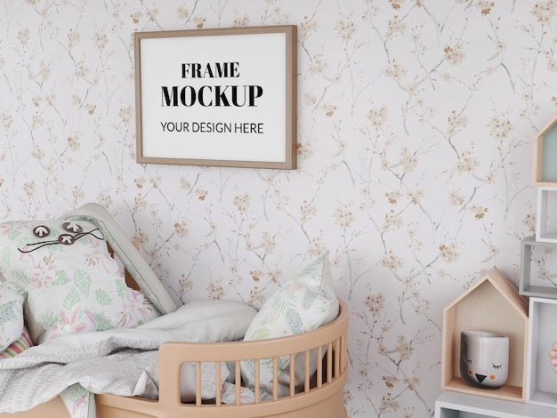 Photo Frame Realistic Mockup in The Bedroom