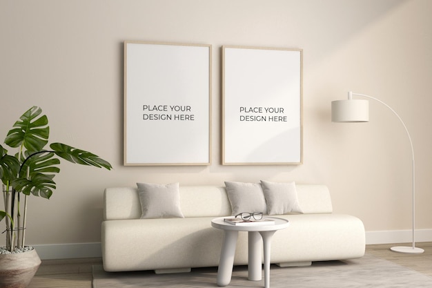 Photo frames mockup on the wall