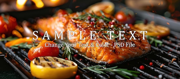 photo grilled salmon fish with various vegetables delicious