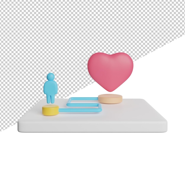 A photo of a heart and a small figure with a red heart on top