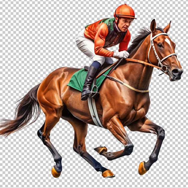 PSD photo of horse and jockey on transparent background