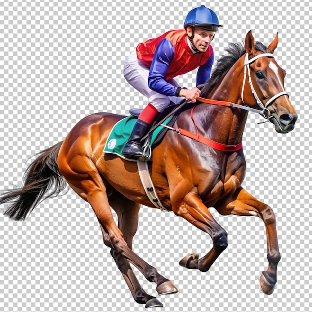 Photo of horse and jockey on transparent background