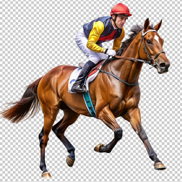 Photo of horse and jockey on transparent background