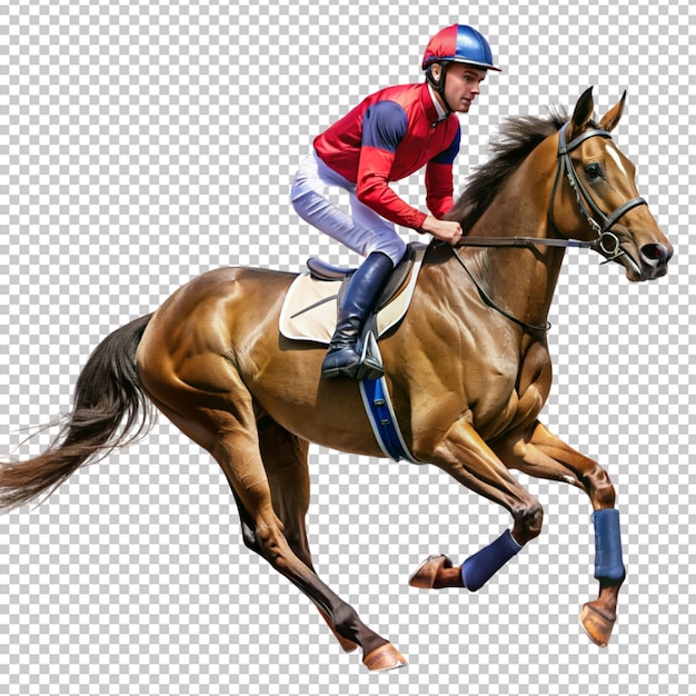 PSD photo of horse and jockey on transparent background