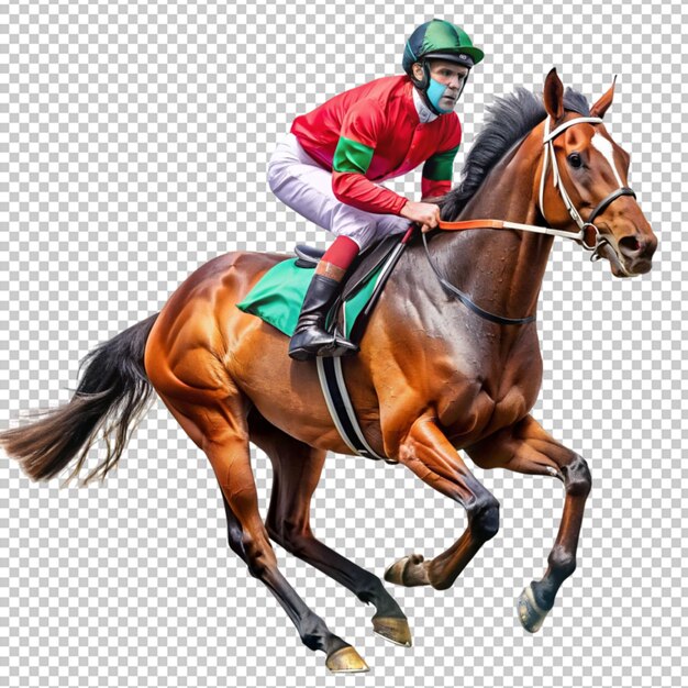 PSD photo of horse and jockey on transparent background