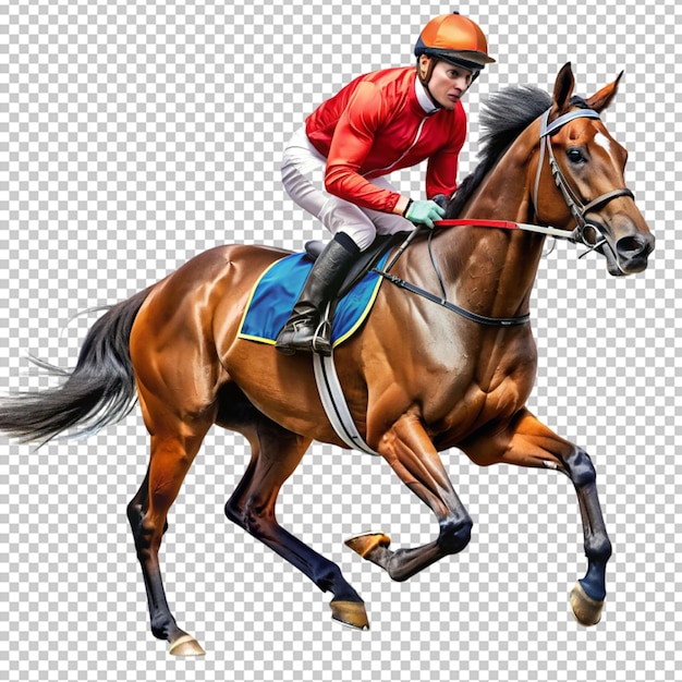 Photo of horse and jockey on transparent background