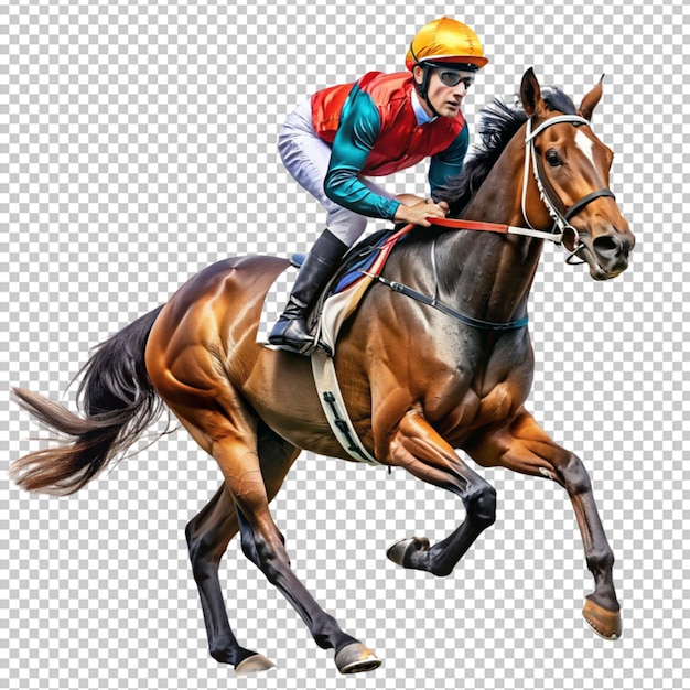 PSD photo of horse and jockey on transparent background