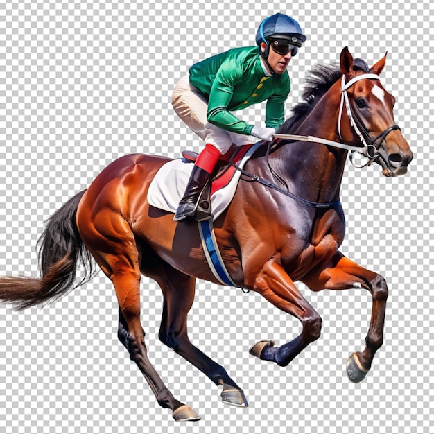 PSD photo of horse and jockey on transparent background