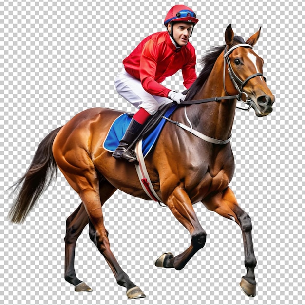 PSD photo of horse and jockey on transparent background