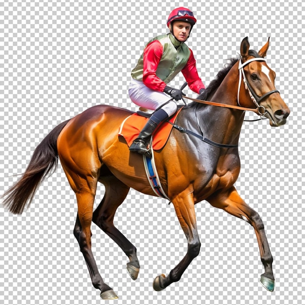 PSD photo of horse and jockey on transparent background