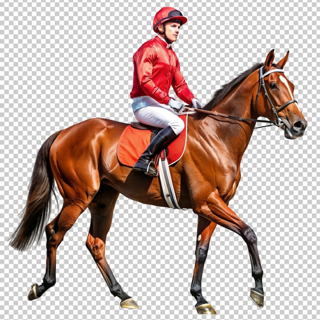 PSD photo of horse and jockey on transparent background