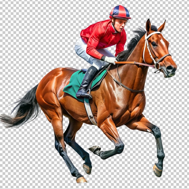 Photo of horse and jockey on transparent background