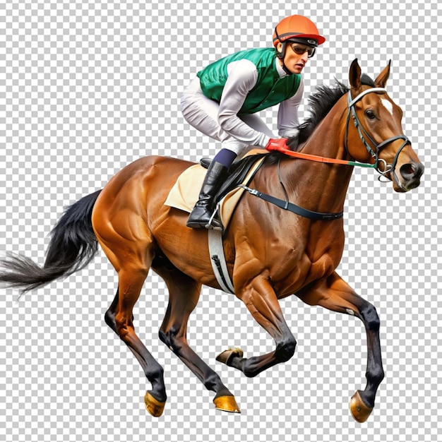 PSD photo of horse and jockey on transparent background