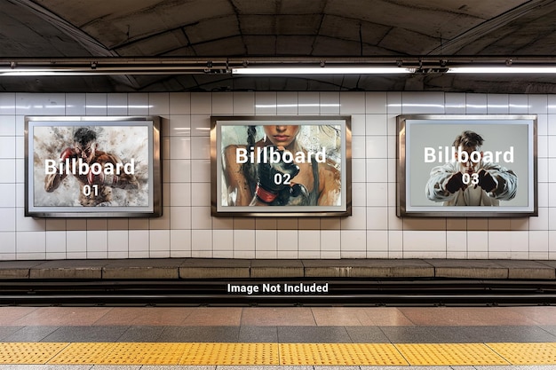 photo mockup billboards in a metro station