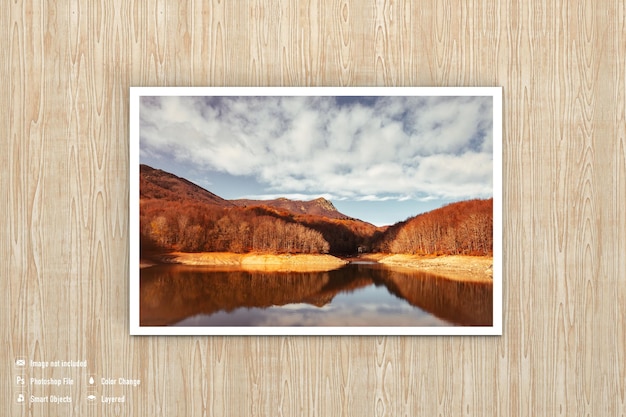 Photo mockup on wood background