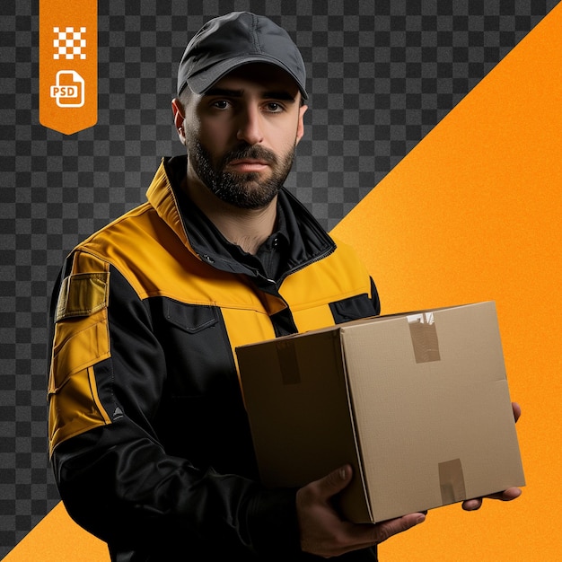 PSD a photo of a person working in the delivery department on a transparent background good quality