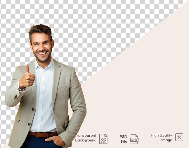 photo portrait happy young man pose thumb up transparent background