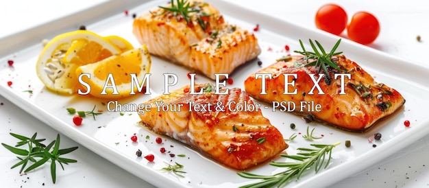 photo A set of plates with delicious grilled cod fillets and vegetables