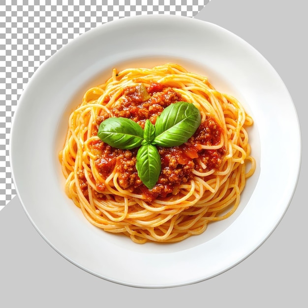 Photo of Spaghetti Bolognese on a white plate with an isolated background