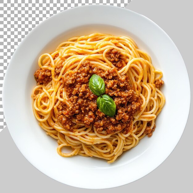 PSD photo of spaghetti bolognese on a white plate with an isolated background