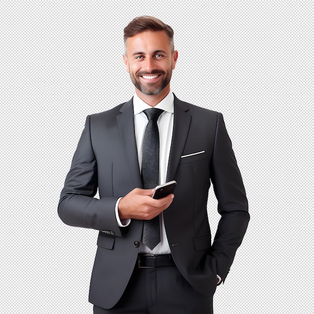 Photo of a successful and smiling businessman in a suit without background