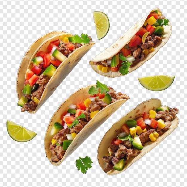 a photo of taco with different ingredients and a lime wedge