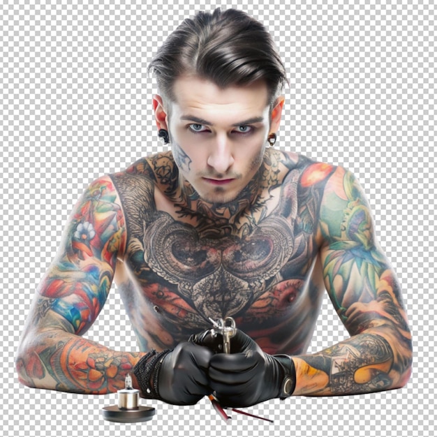 PSD photo tattoo artist man isolated on transparent background