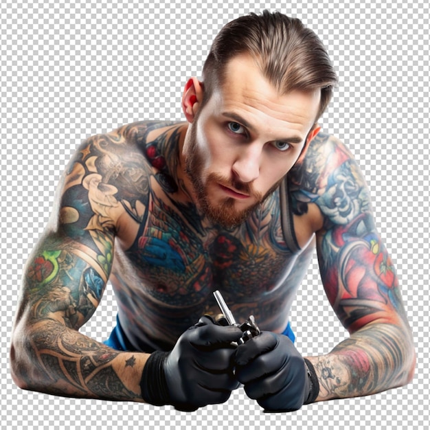 PSD photo tattoo artist man isolated on transparent background