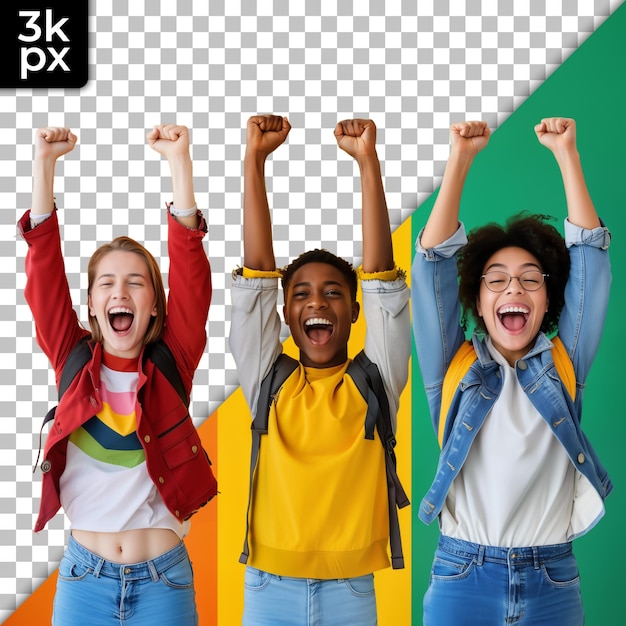 a photo of two women with their arms up in the air