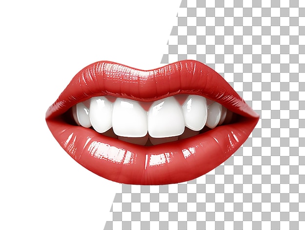 A photo of a woman's mouth with red lipstick