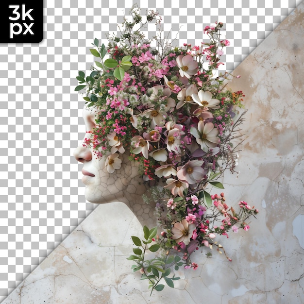 a photo of a womans head with flowers on it