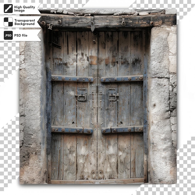 PSD a photo of a wooden door with a wooden door and a window