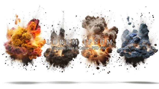 photograph of Set of explosion isolated on white background