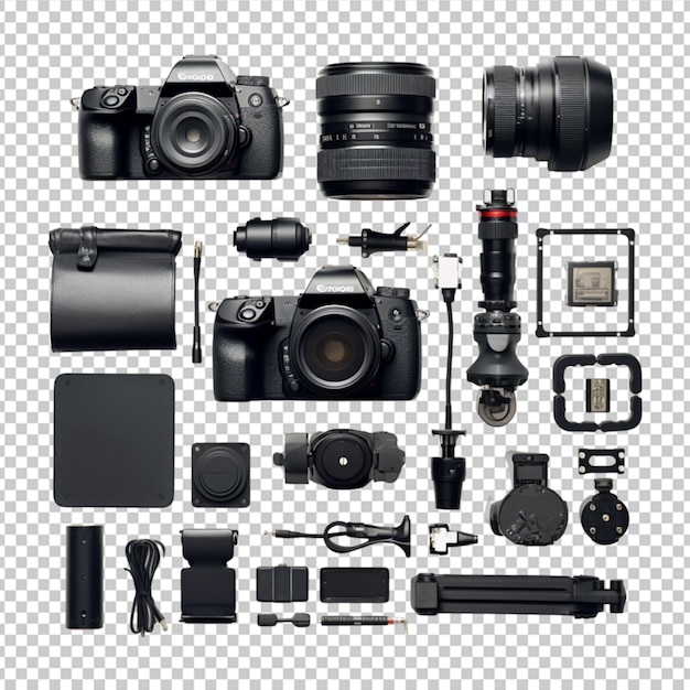 PSD photographer equipment on white background flat lay top view on white background