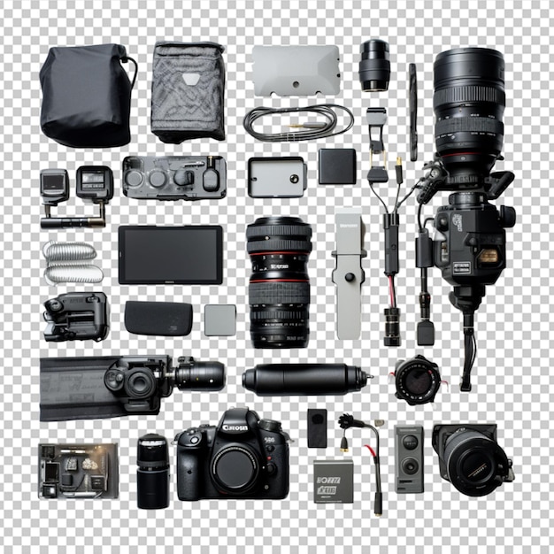 PSD photographer equipment on white background flat lay top view on white background