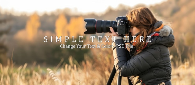 PSD photographer with dslr camera in autumn landscape