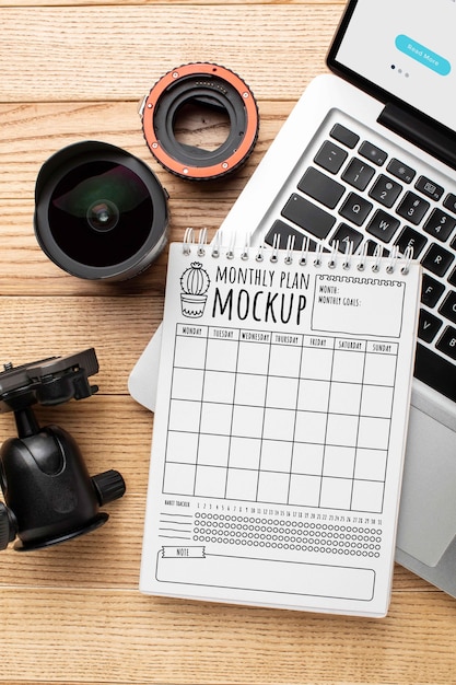 Photographer workshop with notebook mock-up