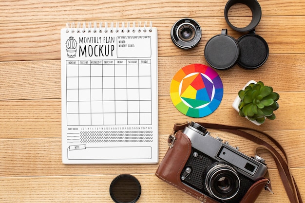 Photographer workshop with notebook mock-up