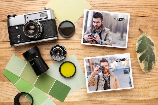 Photographer workshop with photo mock-up assortment