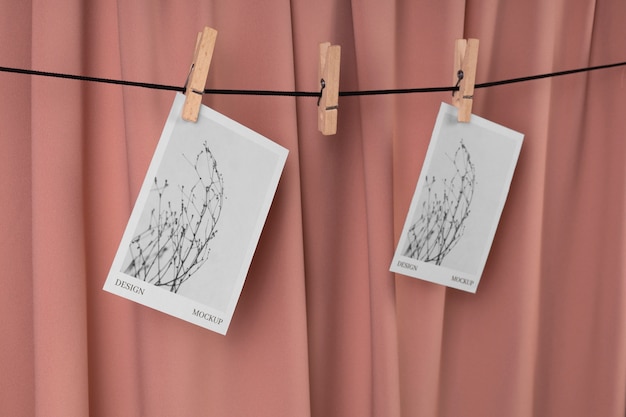 PSD photographs hanging from clothes line