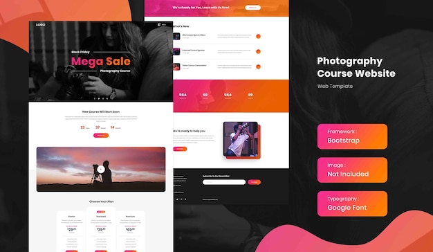 Photography online course landing page website template