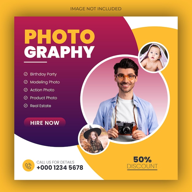 Photography services social media post template and web banner