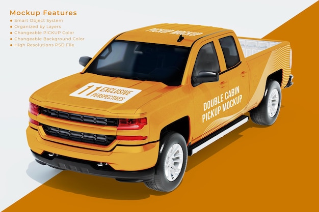 Pickup truck mockup top and left front perspective view