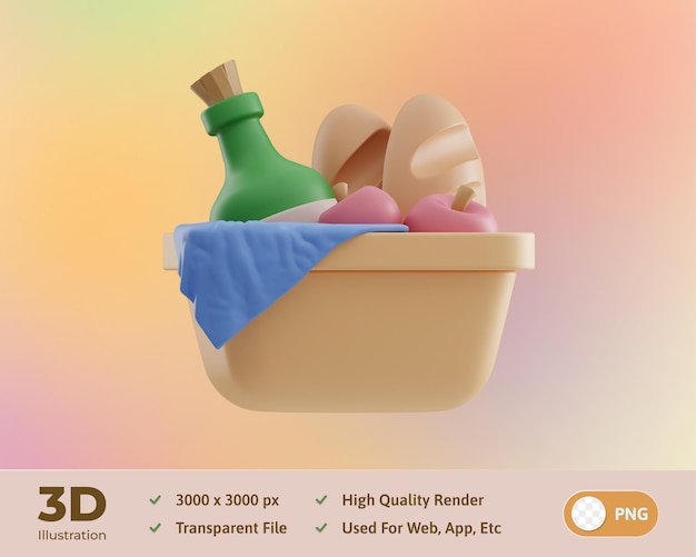 Picnic basket Spring 3D Illustration