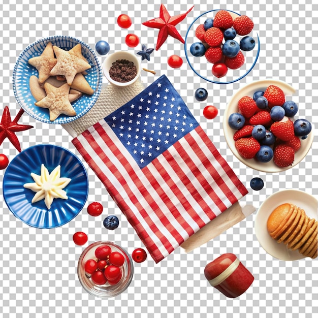 a picnic blanket spread out with red white