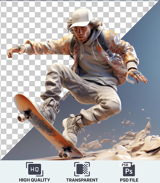 Picture of 3D skateboarder cartoon executing gravitydefying tricks