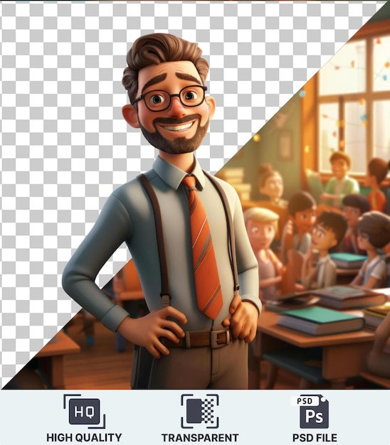 Picture of 3D teacher cartoon educating young minds in a classroom